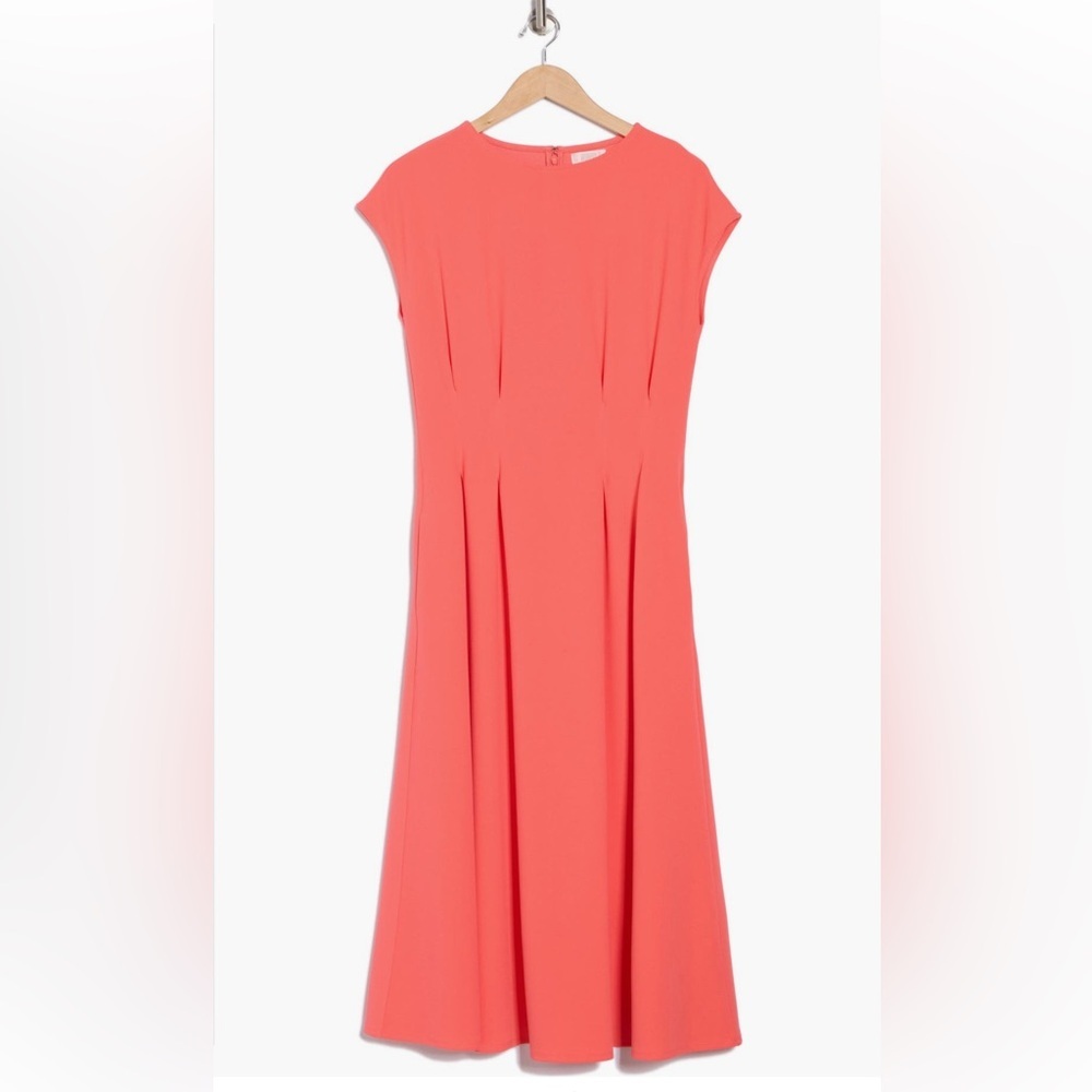 Pleated Waist Knit A-Line coral Dress NWT - Picture 3 of 3